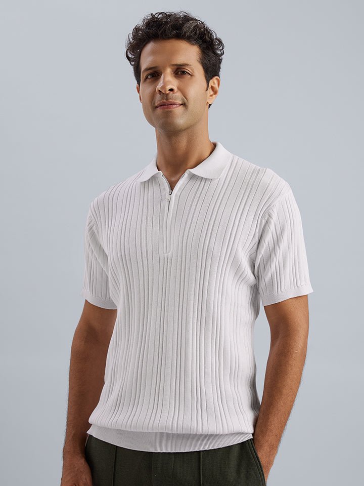 White Ribbed Knit Polo T-Shirt | Kingdom Of White at Broadway