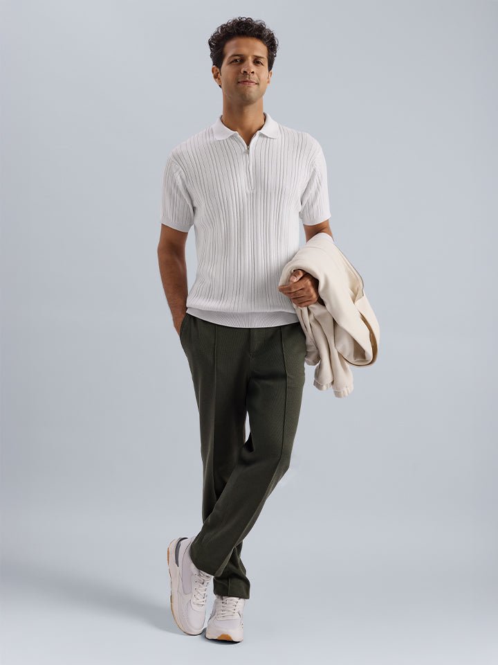 White Ribbed Knit Polo T-Shirt | Kingdom Of White at Broadway
