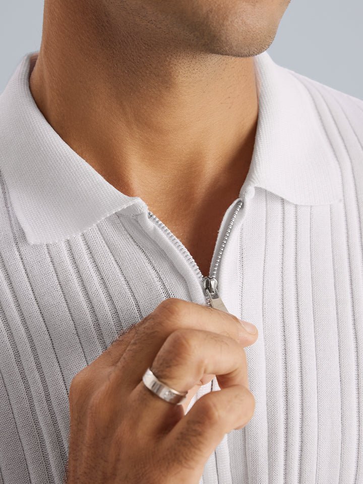 White Ribbed Knit Polo T-Shirt | Kingdom Of White at Broadway