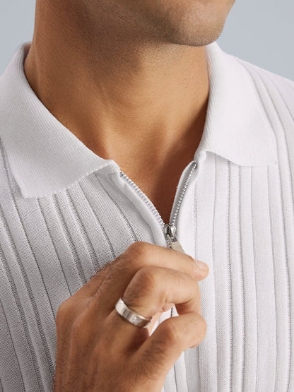 White Ribbed Knit Polo T-Shirt | Kingdom Of White at Broadway