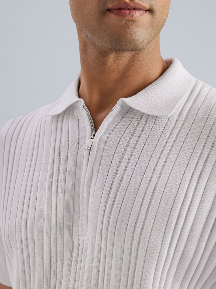 White Ribbed Knit Polo T-Shirt | Kingdom Of White at Broadway
