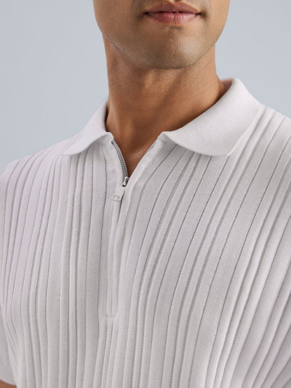 White Ribbed Knit Polo T-Shirt | Kingdom Of White at Broadway