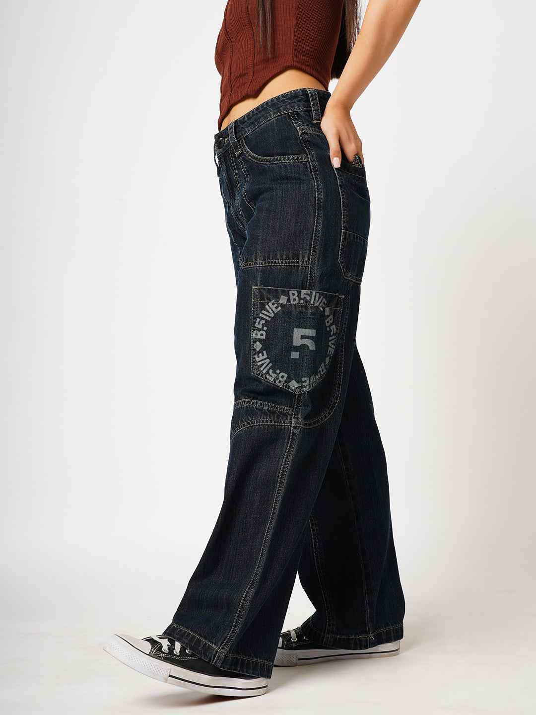 Bold Panel Dark Blue Women's Straight Fit