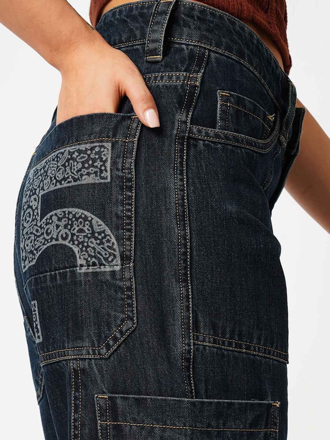 Bold Panel Dark Blue Women's Straight Fit