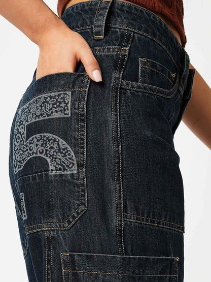 Bold Panel Dark Blue Women's Straight Fit