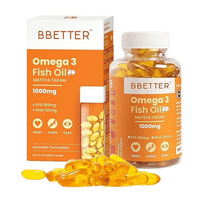 BBETTER Omega 3 Fish Oil Capsules - With 180 EPA : 120 DHA for Heart, Joints & Eyes | Bbetter at Broadway
