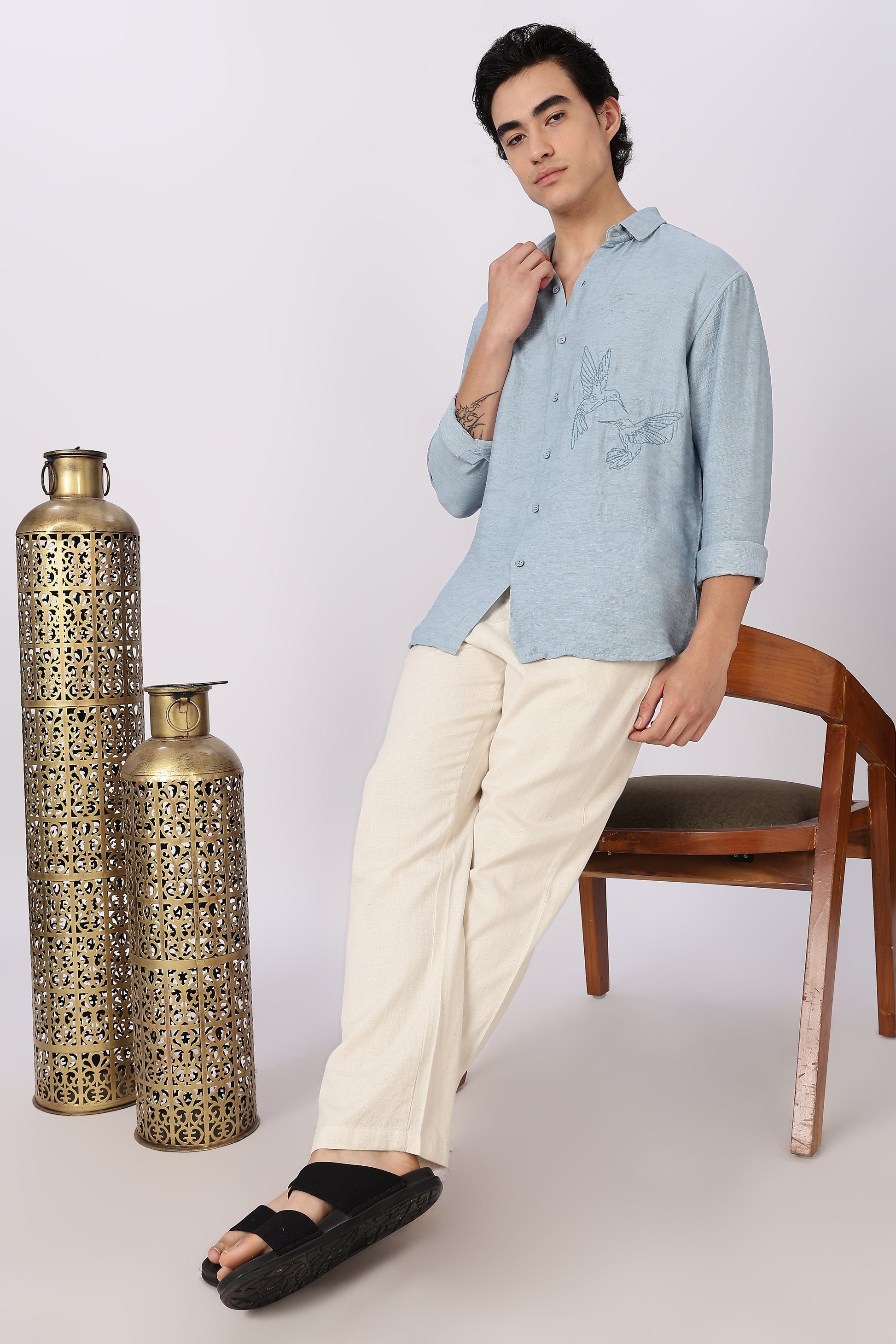 Linen-style 100% Cotton Straight Fit Cream Pant | Hamptons at Broadway