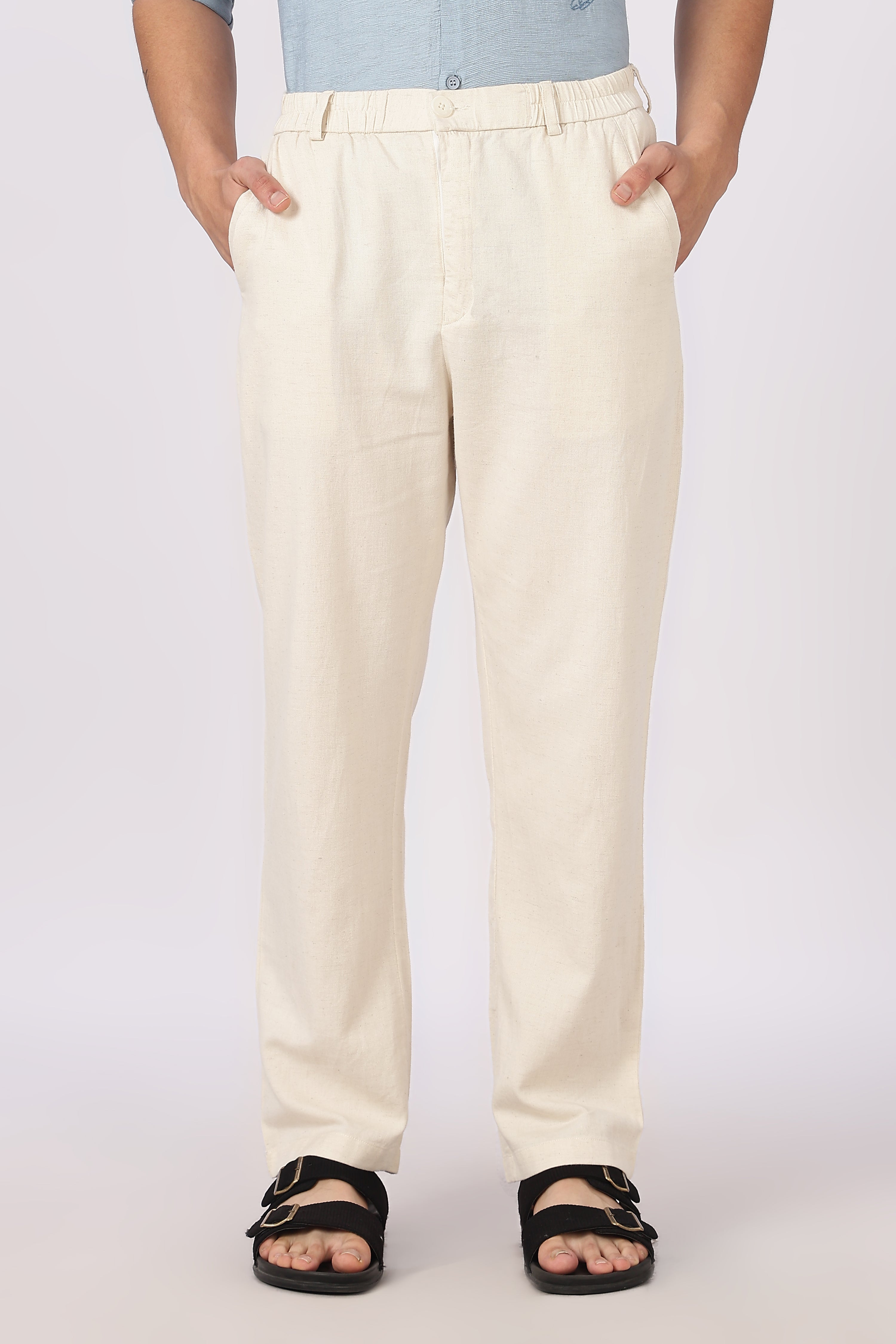 Linen-style 100% Cotton Straight Fit Cream Pant | Hamptons at Broadway
