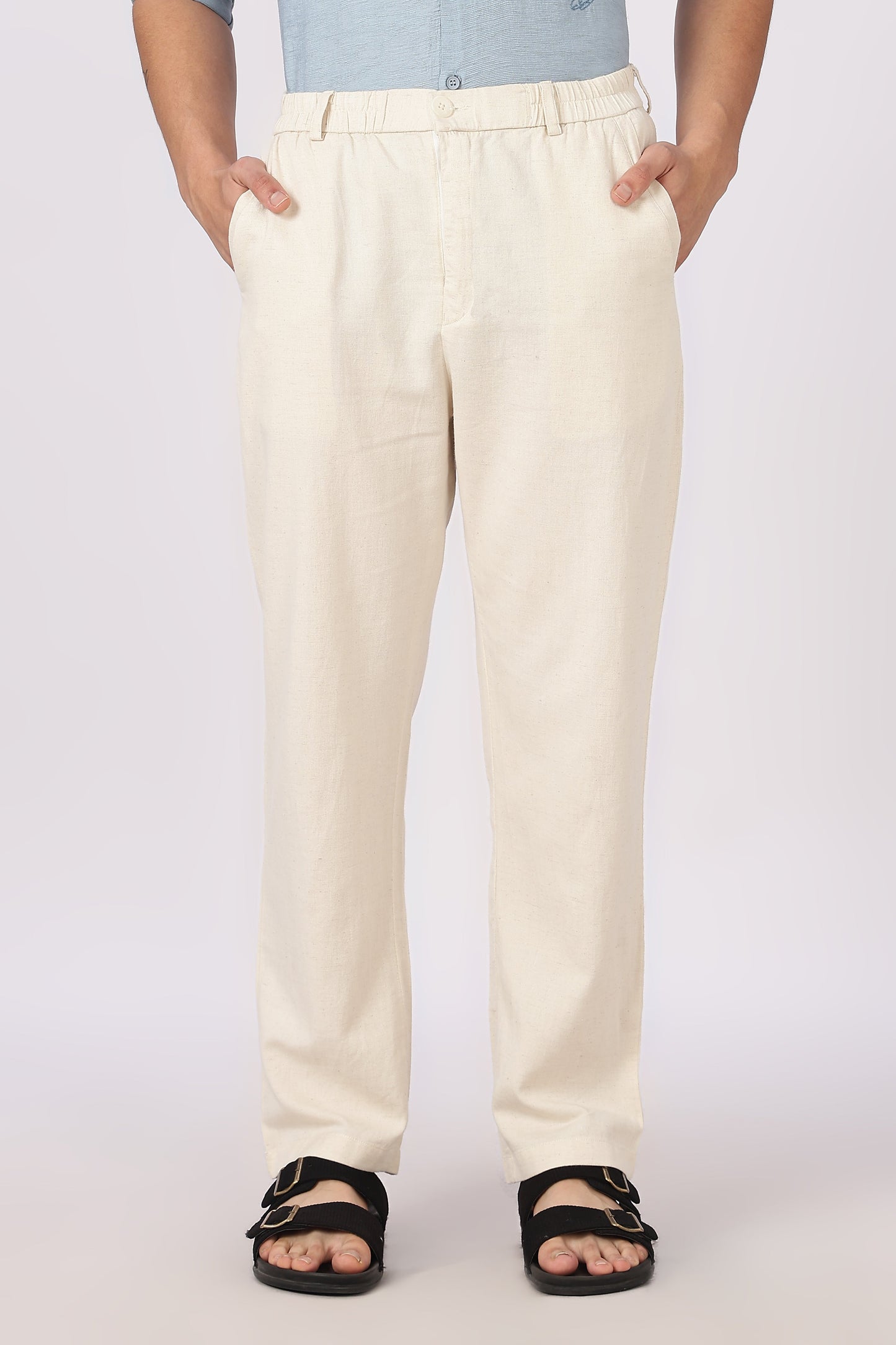 Linen-style 100% Cotton Straight Fit Cream Pant | Hamptons at Broadway