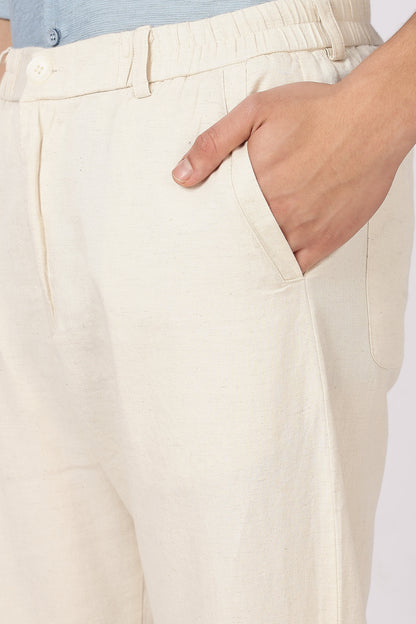 Linen-style 100% Cotton Straight Fit Cream Pant | Hamptons at Broadway