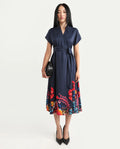 Rareism Women's Beziha Navy Silk Half Sleeve Flared Abstract Print Dress | RAREISM at Broadway