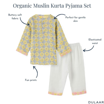 Organic Muslin Kurta Pyjama Set | Hand-Block Printed
