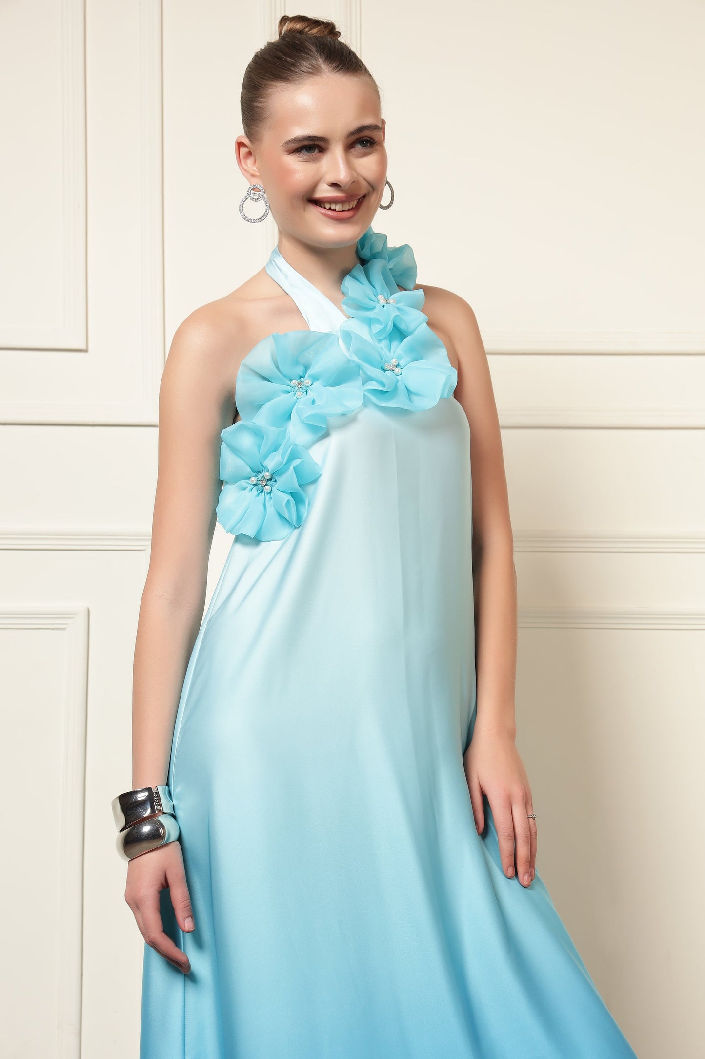 BLUE OMBRE FLOWER PATCH MAXI DRESS | De Novoo at Broadway