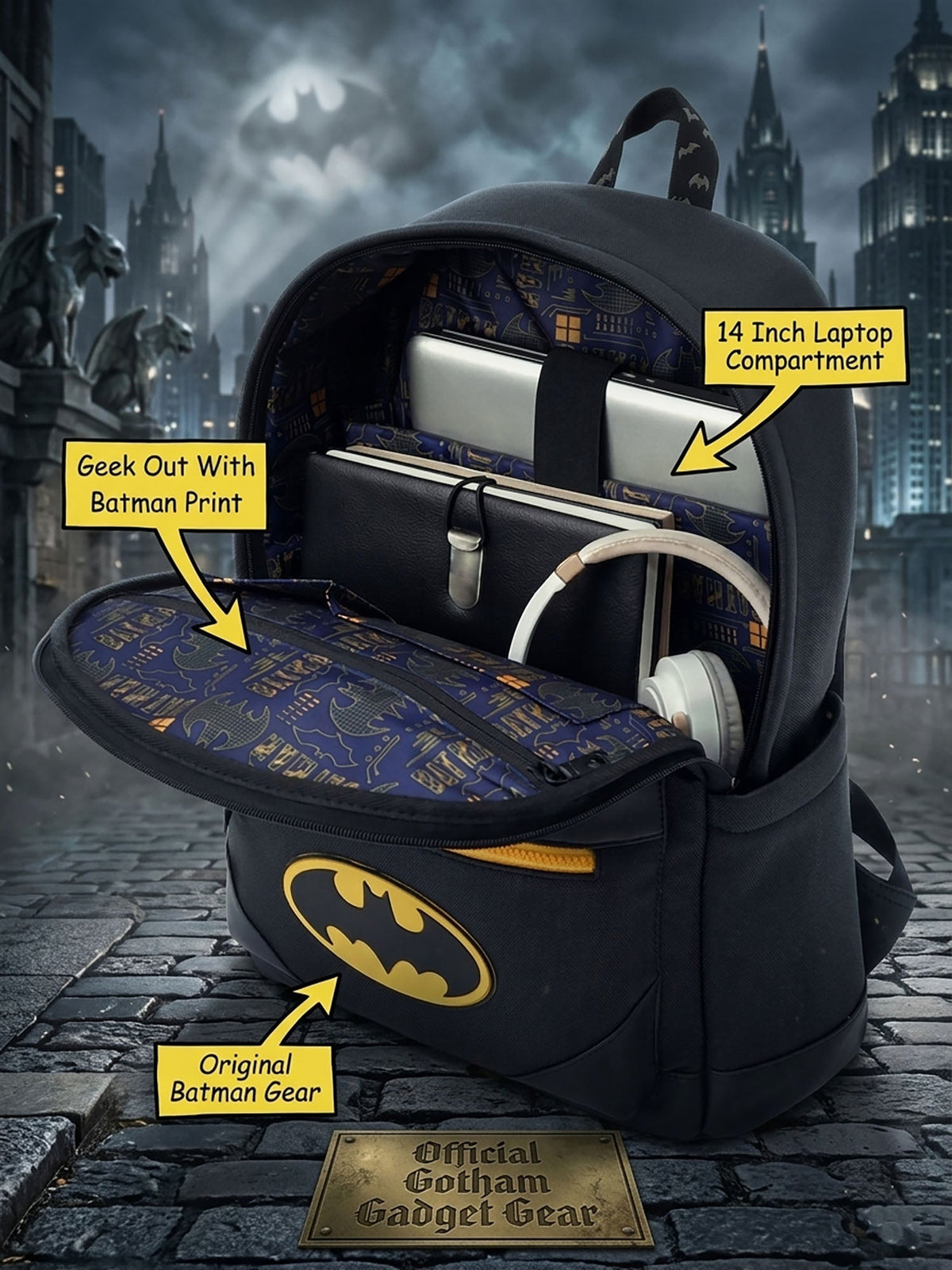 FUR JADEN Vegan Leather Stylish Laptop Backpack - Batman