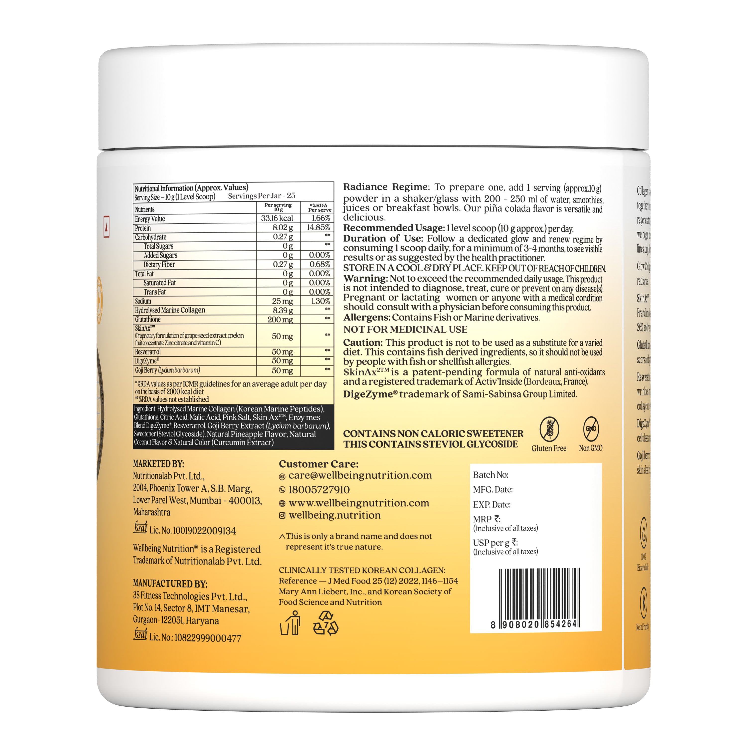 Glow Collagen Pina Colada Flavor - 250G | Wellbeing Nutrition at Broadway