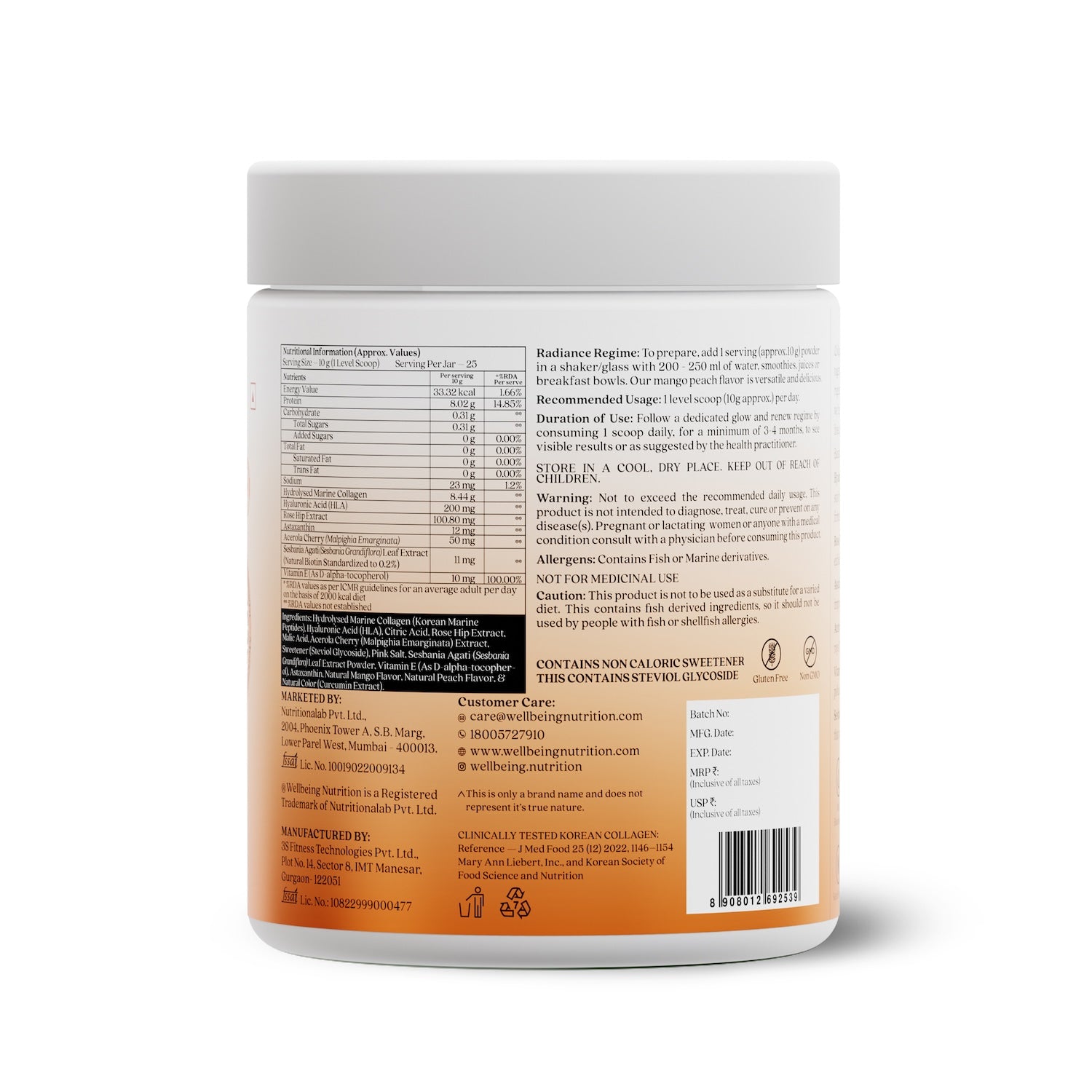 Beauty Collagen Mango Peach Flavor - 250G | Wellbeing Nutrition at Broadway