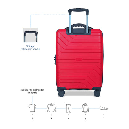 Carriall Groove Polypropylene (55 cm) Red Smart Check-in Trolley Luggage with inbuilt Weighing Scale