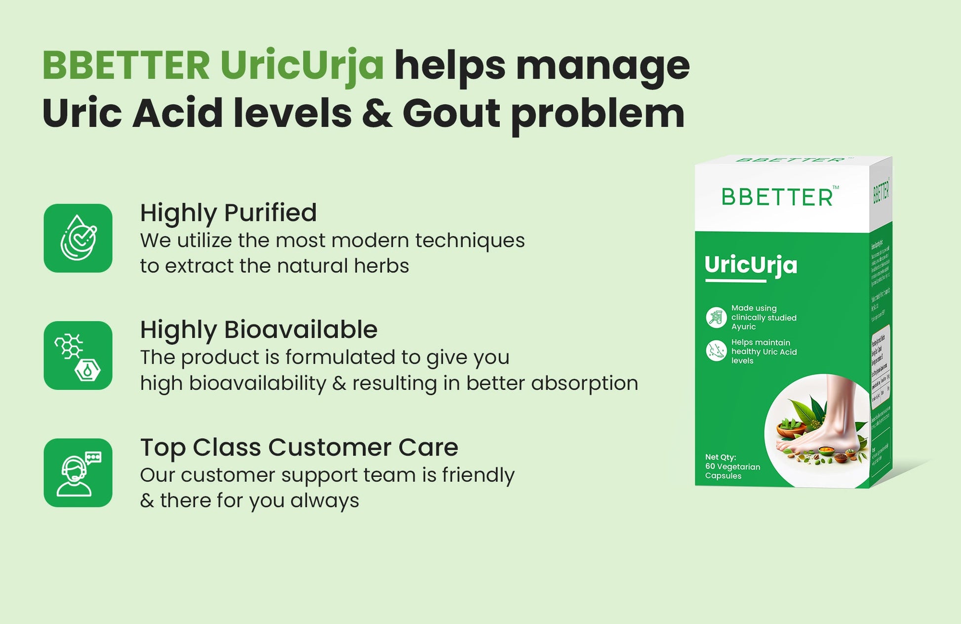 BBETTER UricUrja - With Clinically Proven Ayuric for Gout Pain Relief & Uric Acid Management | Bbetter at Broadway
