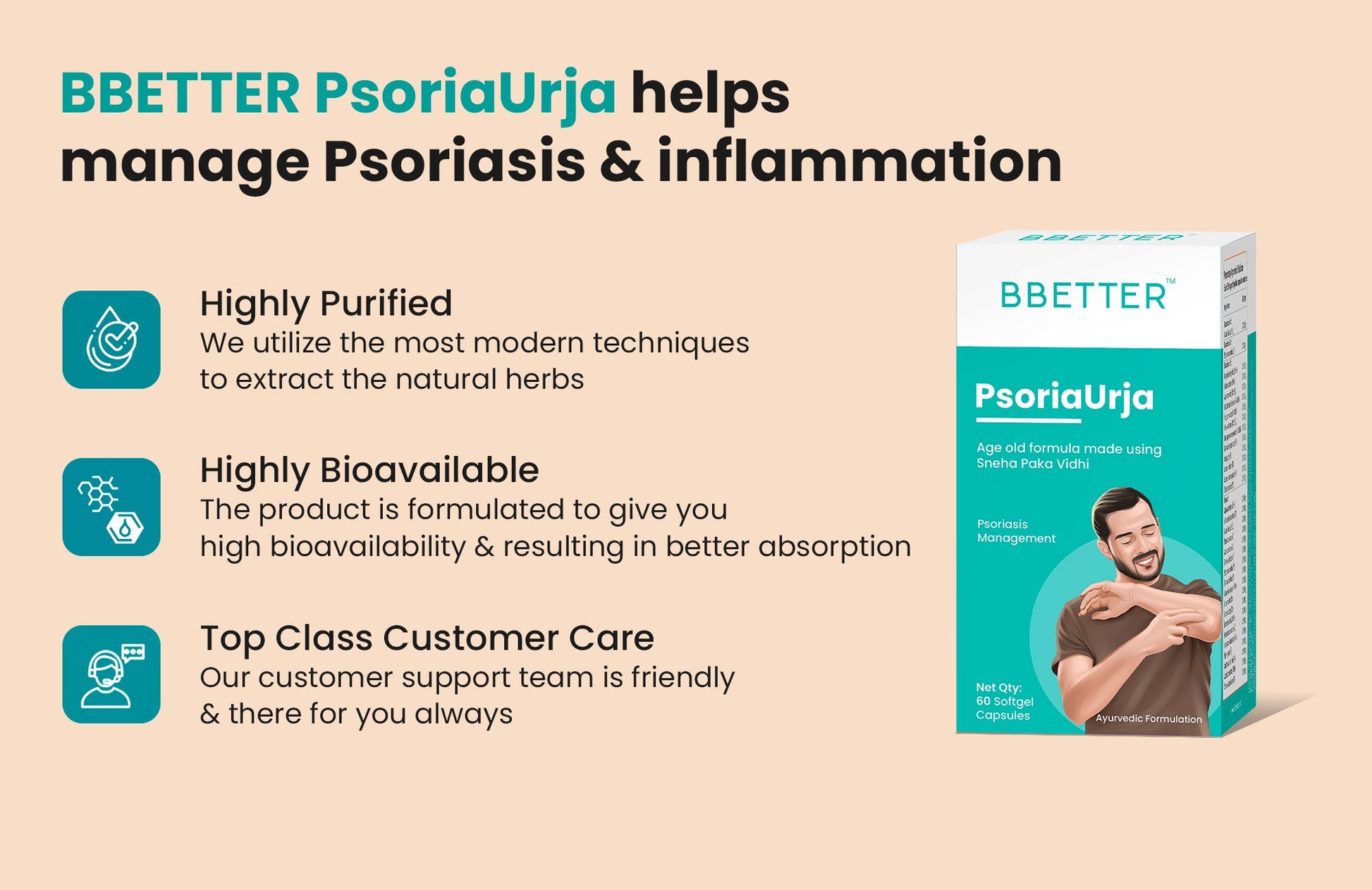 BBETTER PsoriaUrja - Ayurvedic Capsules for Psoriasis Relief & Skin Health Management | Bbetter at Broadway