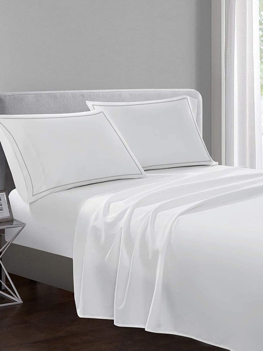 White Solid 400 TC Cotton Bed Set | Kingdom Of White at Broadway
