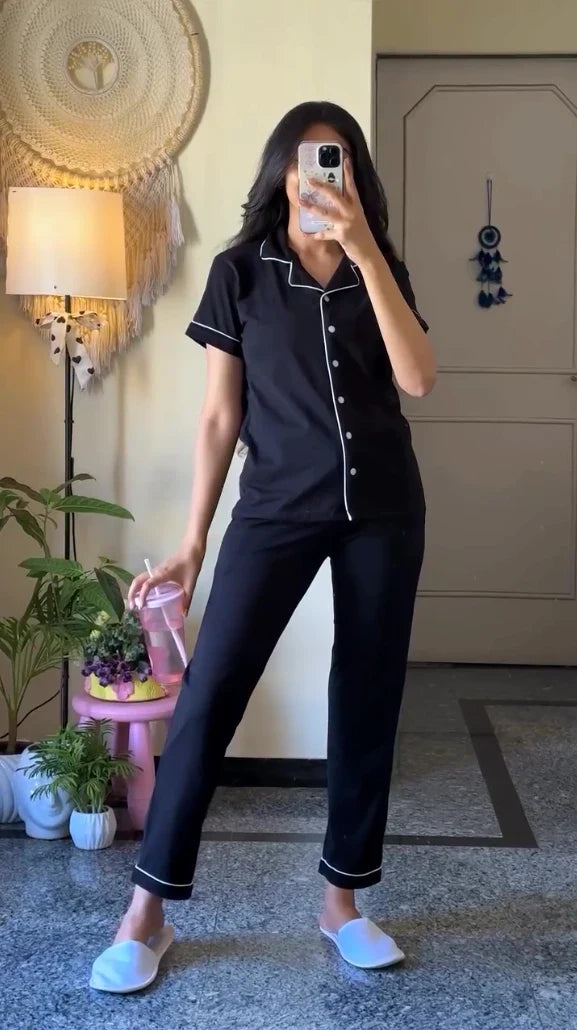 Black Solid Pyjama Set