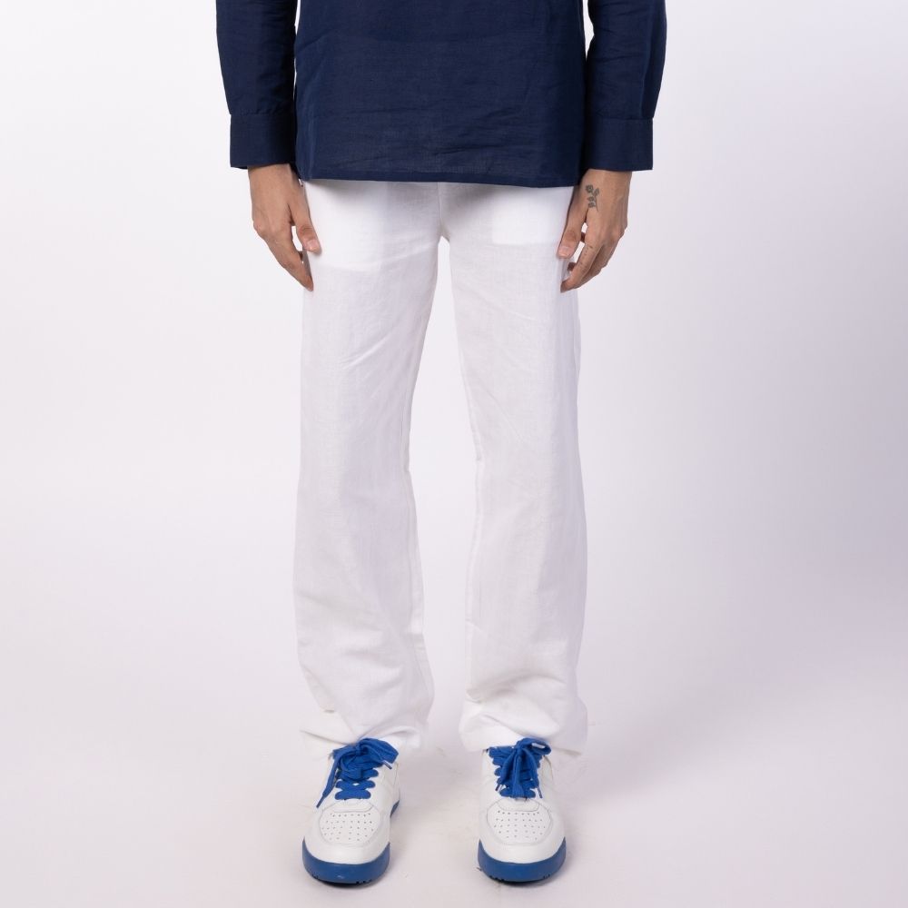 Men's Linen Blend Drawstring Pants - White