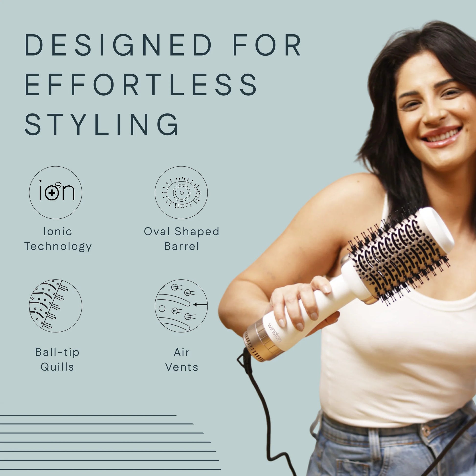 Hair Blow Drying Brush | Hot Air Styler & Volumizer for Smooth, Frizz-Free Hair - Black | Winston at Broadway