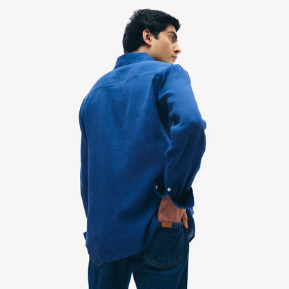 Men's Linen Classic Collar Shirt - Navy Blue