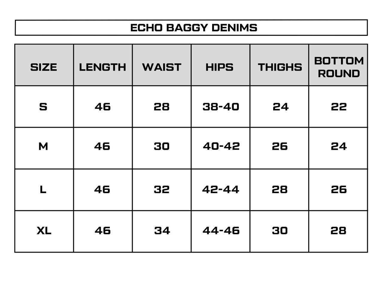 Size Chart for LIGHT WASH GREY DENIM