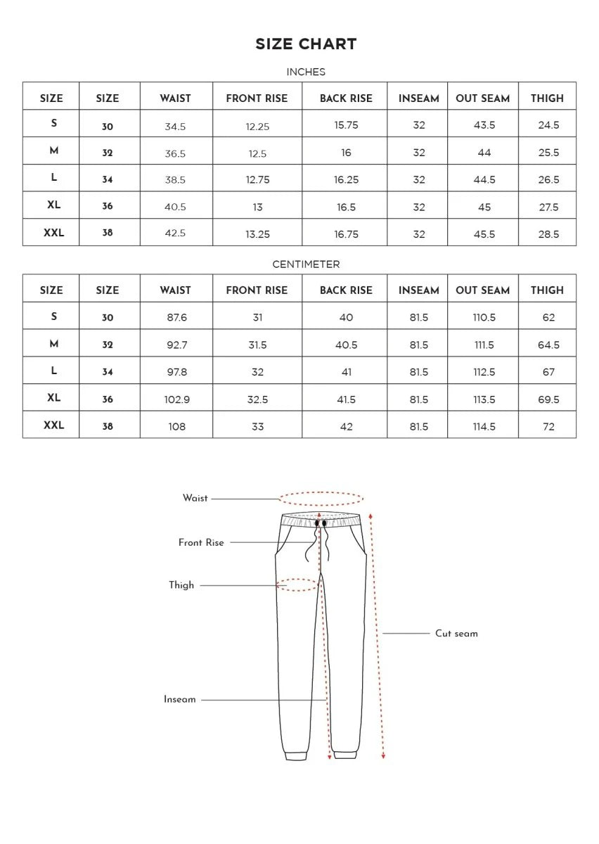 Size Chart for KOW Cove Waffle Knitted Joggers
