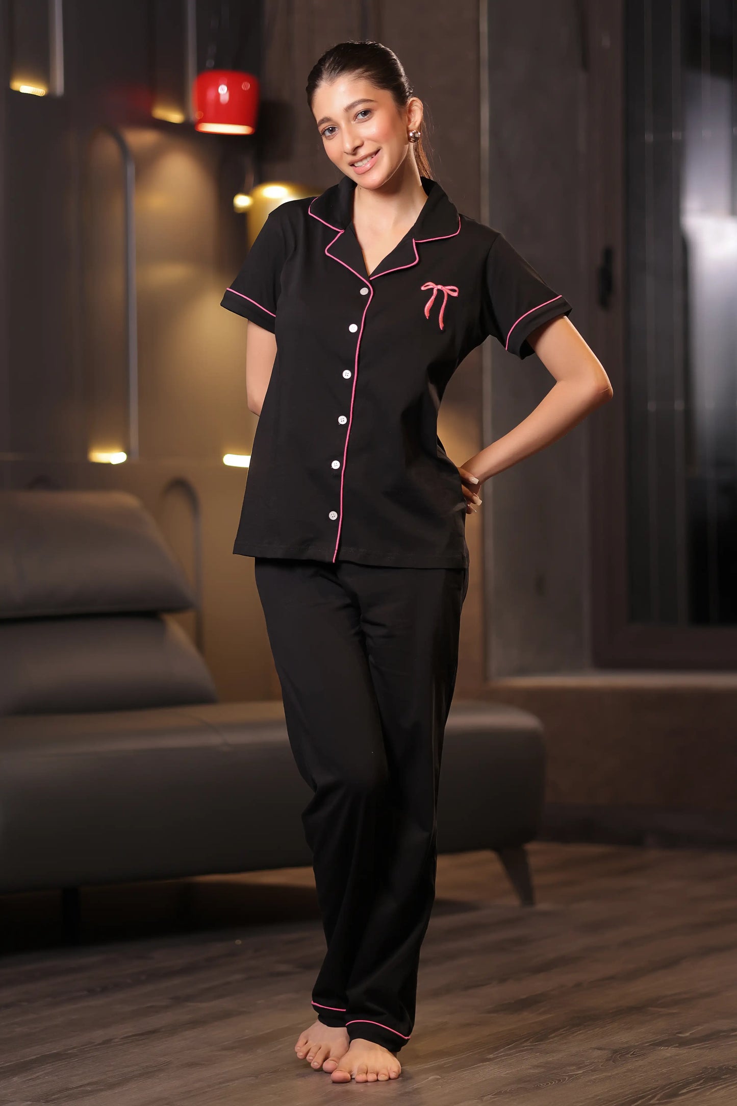 Bow Embroidery Premium Pyjama Set