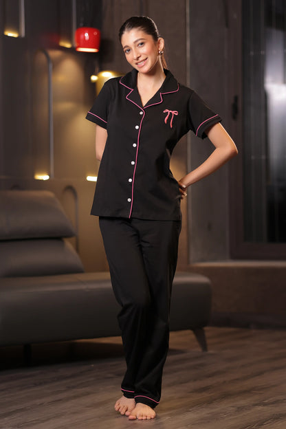 Bow Embroidery Premium Pyjama Set