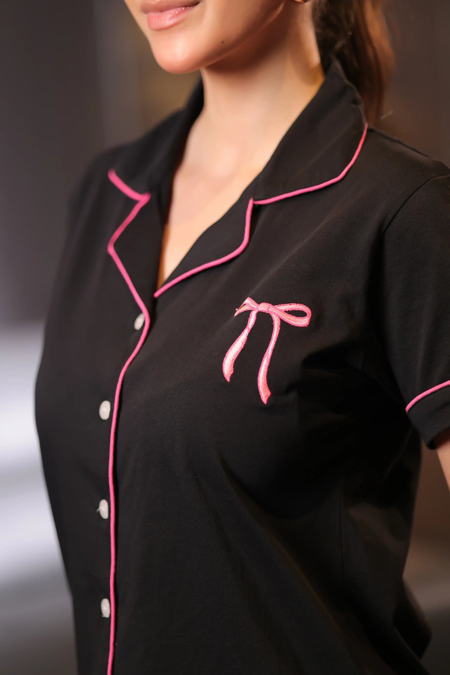 Bow Embroidery Premium Pyjama Set