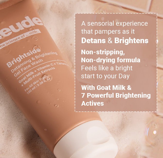 Brightside - Skin Brightening and Detanning Gel Face Wash with Goat Milk, Vitamin C & Tartaric Acid (30% off) - Neude Skin