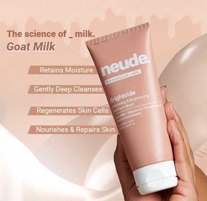 Brightside - Skin Brightening and Detanning Gel Face Wash with Goat Milk, Vitamin C & Tartaric Acid (30% off) - Neude Skin