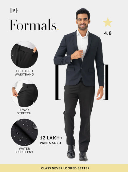 Brisk Black Water Repellent Relaxed Fit Stretch Formal Pants