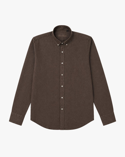 Bare Brown Button Down Collar Linen Shirt, Slim Fit with Full Sleeves - Brown
