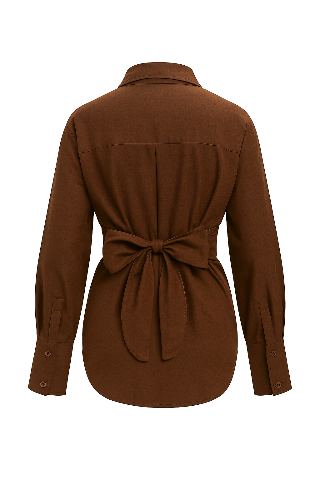 Brown Long Sleeve Shirt with Back Bow Tie Detail