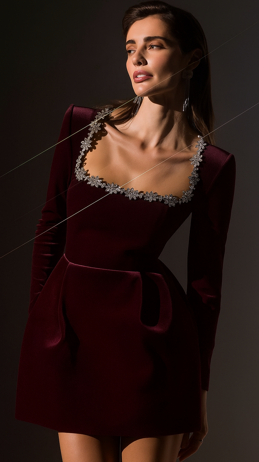 CAMILLE VELVET SQUARE EMBROIDERED NECK DRESS | De Novoo at Broadway