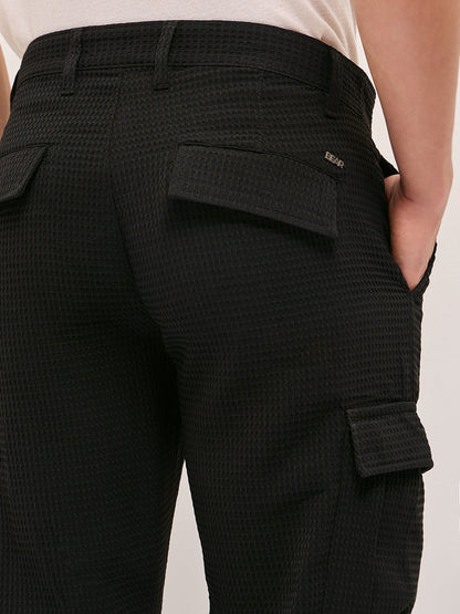 Men Textured Straight Fit Cargos CAR-ABASI-BK
