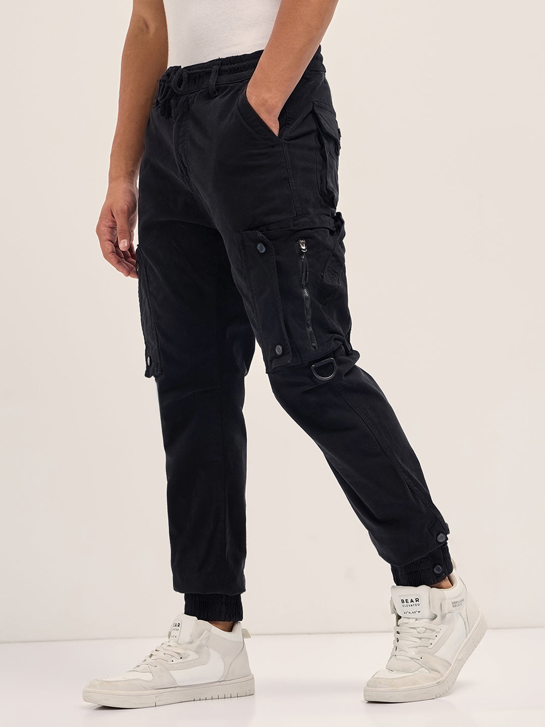 Men Solid Cotton Relaxed Fit Cargo CAR-AMIGOY-BK