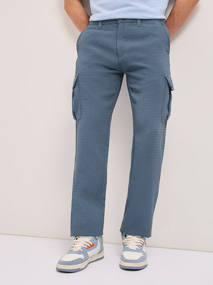 Men Textured Straight Fit Cargos CAR-GANEF-BL