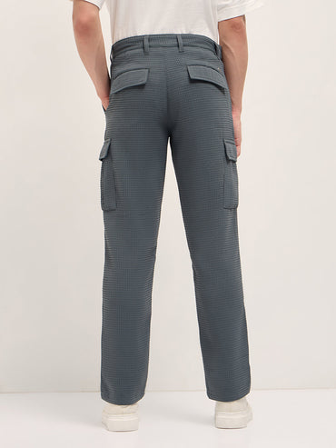 Men Textured Straight Fit Cargos Trousers CAR-SARA-GY