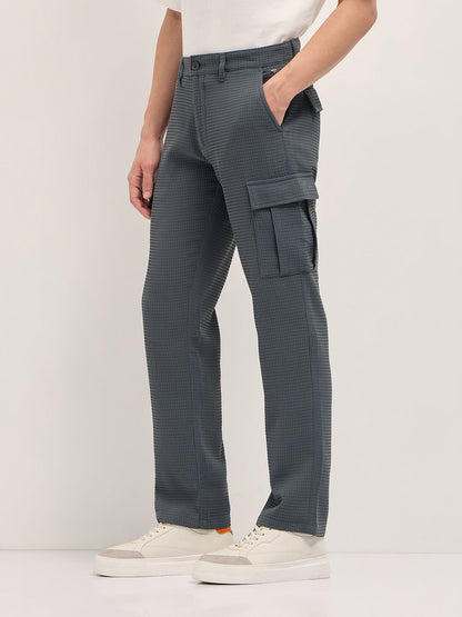 Men Textured Straight Fit Cargos Trousers CAR-SARA-GY