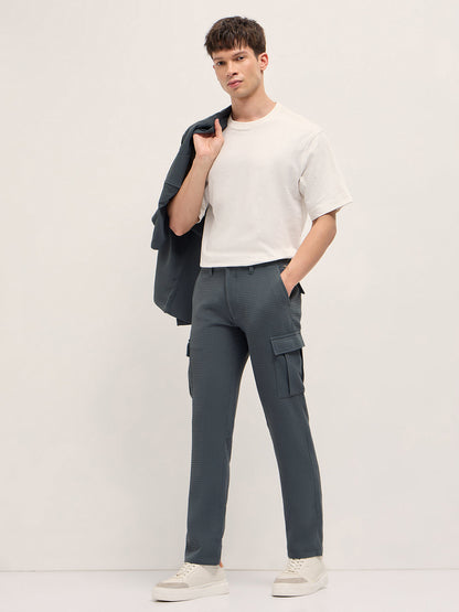 Men Textured Straight Fit Cargos Trousers CAR-SARA-GY