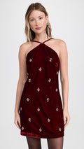 CHERRY VELVET EMBROIDERED DRESS | De Novoo at Broadway
