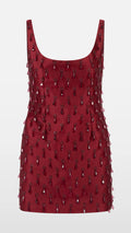 CRYSTAL DROP BURGUNDY MINI DRESS | De Novoo at Broadway