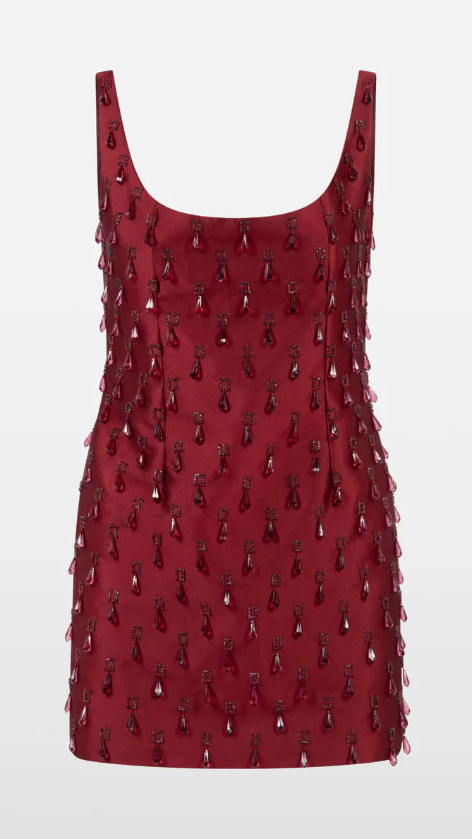 CRYSTAL DROP BURGUNDY MINI DRESS | De Novoo at Broadway