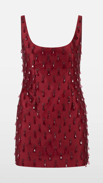 CRYSTAL DROP BURGUNDY MINI DRESS | De Novoo at Broadway