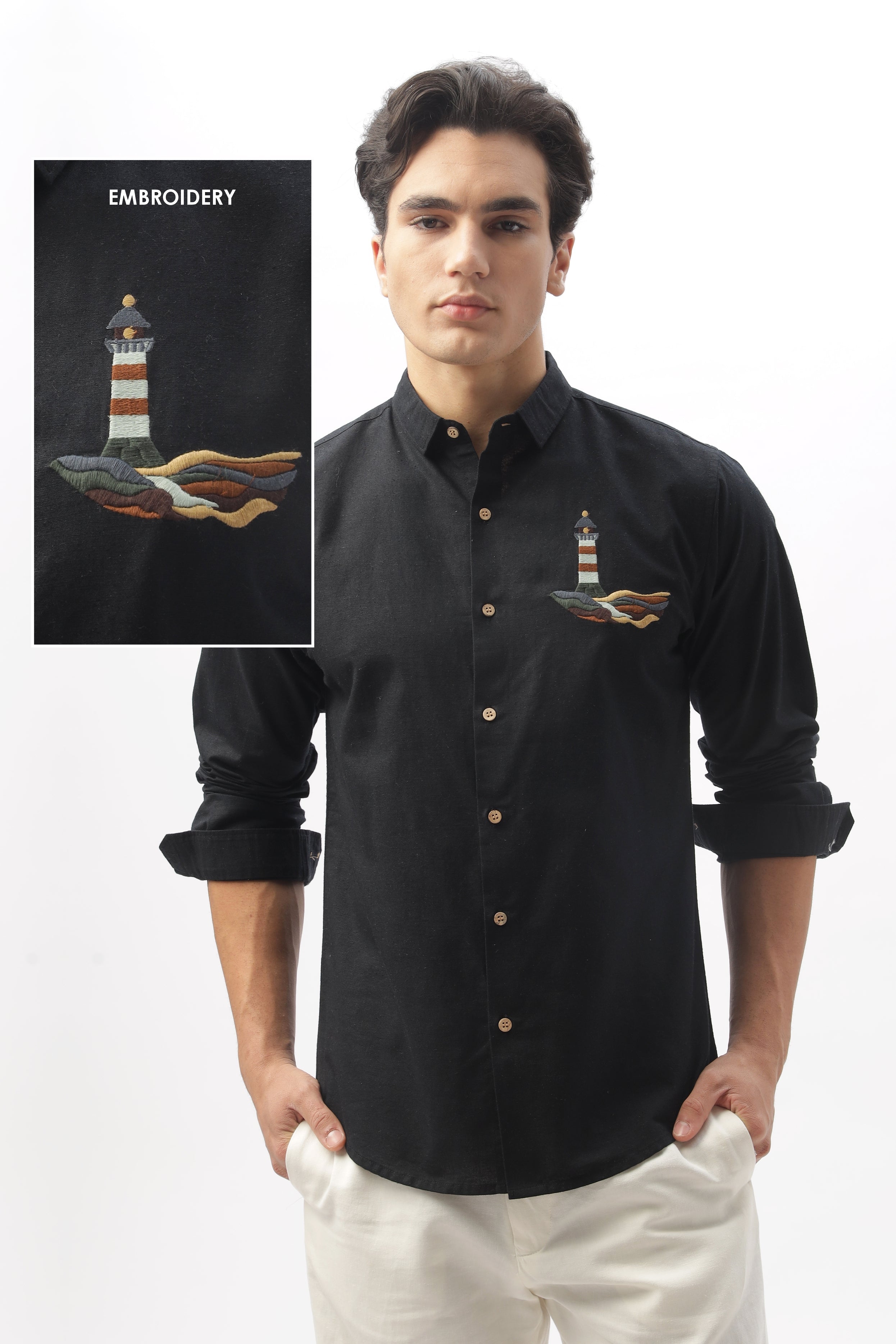 Lighthouse 100% Cotton Embroidery Shirt | Hamptons at Broadway